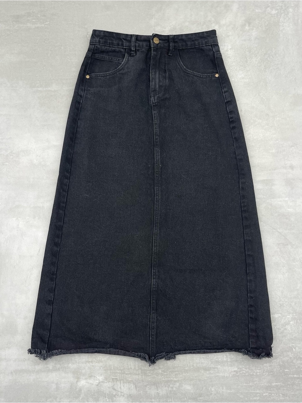 AFENDS Chichi Denim Midi Skirt Washed Black Sz 24 NWOT Organic Cotton